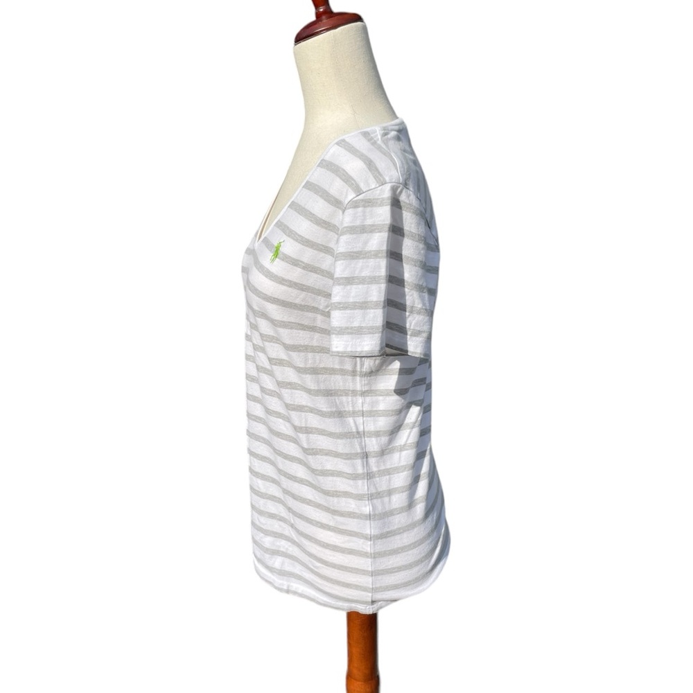 Ralph Lauren Sport grey, white stripe V neck Tee Shirt 100% Pima cotton Large - Picture 7 of 12